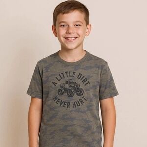 LAT Youth Fine Jersey T-Shirt Vintage Camo A Little Dirt Never Hurt Graphic L